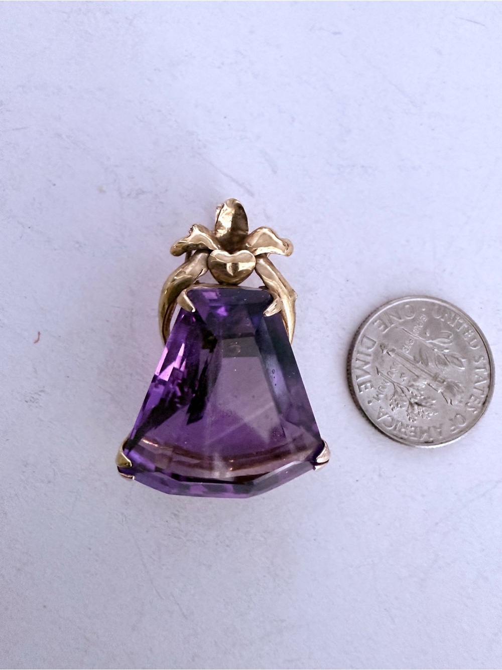 14k Gold genuine Amethyst gem Pendant Necklace hinged pendant 27-30 care